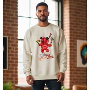 Bleecker & Mercer Mens Cream Graphic Crewneck Sweatshirt Born w/ Silver Spoon XL